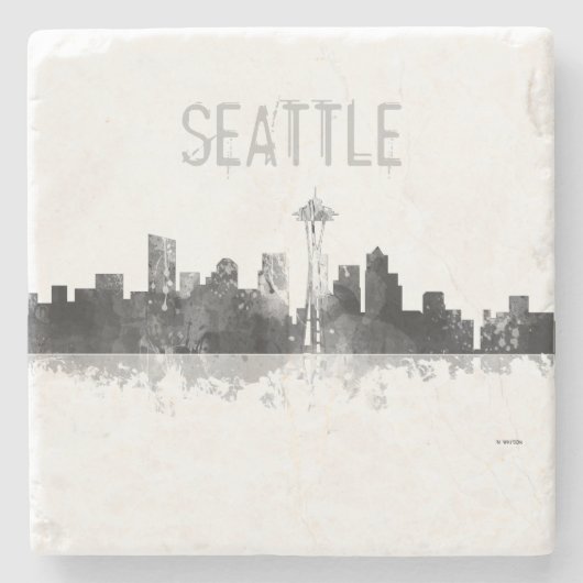 SEATTLE WASHINGTON SKYLINE - Stone Drink Onderzett Stenen Onderzetter (Voorkant)