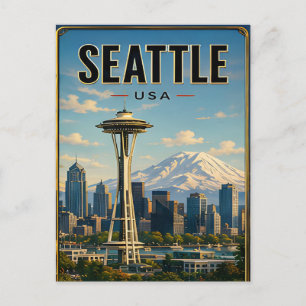 Seattle Washington Smaragdgroene Stad Berg Scène Briefkaart