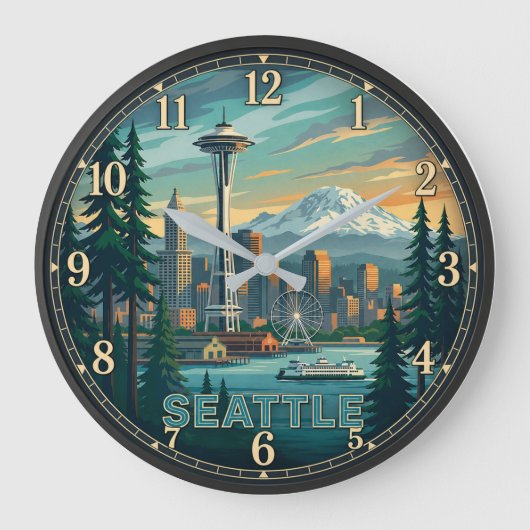 Seattle Washington Space Needle and Mount Rainier Grote Klok (Voorkant)