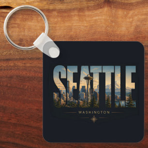 Seattle Washington Space Needle Berg Luchtlijn Sleutelhanger