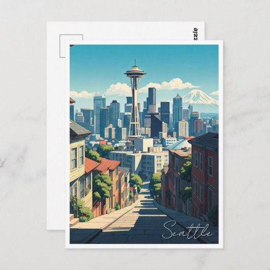 Seattle Washington Space Needle Mt Rainier Briefkaart (Voorkant / Achterkant)
