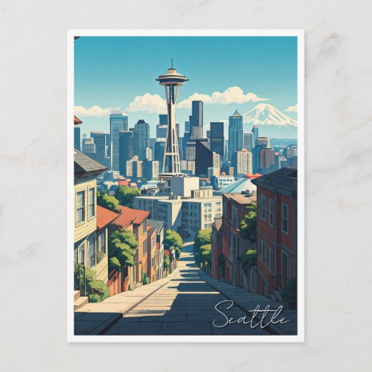 Seattle Washington Space Needle Mt Rainier Briefkaart (Voorkant)