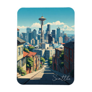 Seattle Washington Space Needle Mt Rainier Magneet