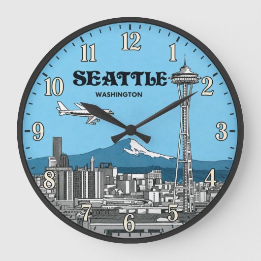 Seattle Washington Space Needle Skyline Grote Klok (Voorkant)