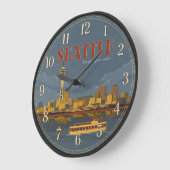 Seattle Washington Space Needle Skyline Vintage Grote Klok (Hoek)