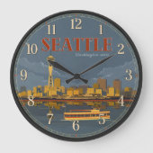 Seattle Washington Space Needle Skyline Vintage Grote Klok (Voorkant)