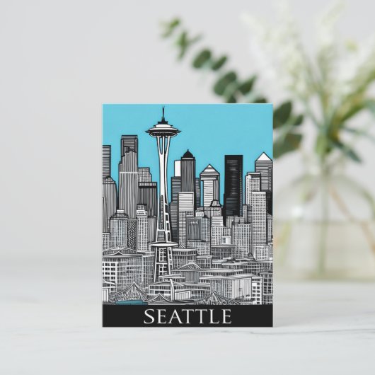 Seattle Washington stadsgezicht in zwart-wit Briefkaart (Staand voorkant)
