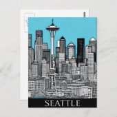Seattle Washington stadsgezicht in zwart-wit Briefkaart (Voorkant / Achterkant)