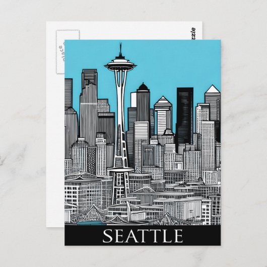 Seattle Washington stadsgezicht in zwart-wit Briefkaart (Voorkant / Achterkant)