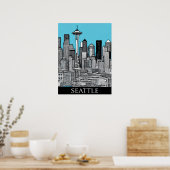 Seattle Washington stadsgezicht in zwart-wit Poster (Keuken)