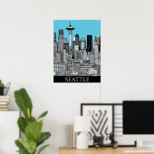 Seattle Washington stadsgezicht in zwart-wit Poster (Thuiskantoor)