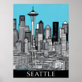 Seattle Washington stadsgezicht in zwart-wit Poster (Voorkant)