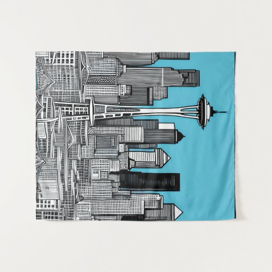 Seattle Washington stadsgezicht in zwart-wit Wandkleed (Voorkant (horizontaal))