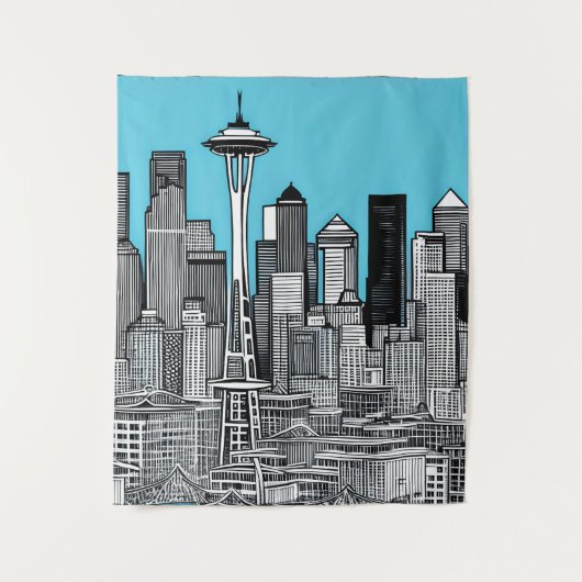 Seattle Washington stadsgezicht in zwart-wit Wandkleed (Voorkant)