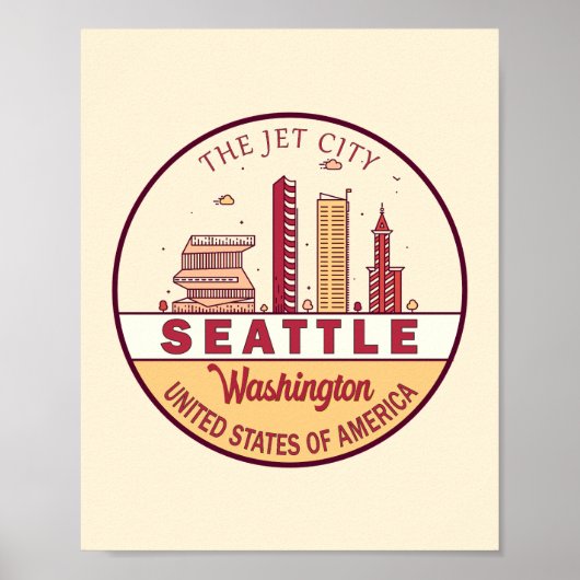 Seattle Washington Stadssilhouet Embleem Poster (Voorkant)