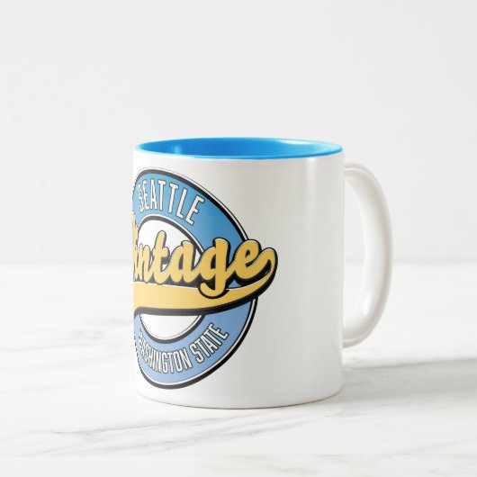 Seattle Washington State retro logo. Tweekleurige Koffiemok (Voorkant rechts)