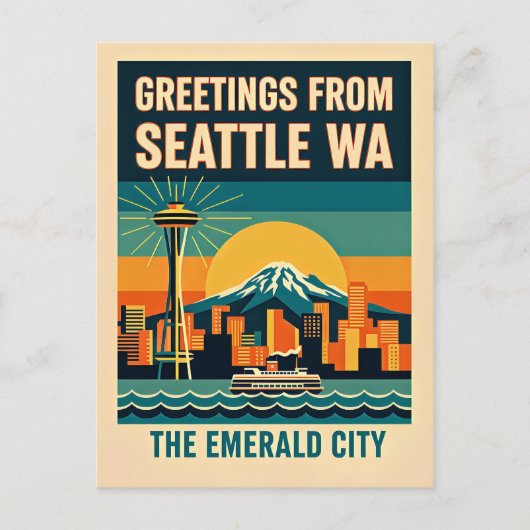 Seattle Washington – The Emerald City Retro 1930s Briefkaart (Voorkant)