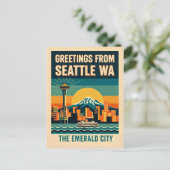 Seattle Washington – The Emerald City Retro 1930s Briefkaart (Staand voorkant)