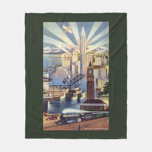 Seattle, Washington - Uitzicht van de stad Fleece Deken (Voorkant)
