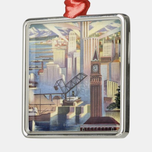 Seattle, Washington - Uitzicht van de stad Metalen Ornament (Links)