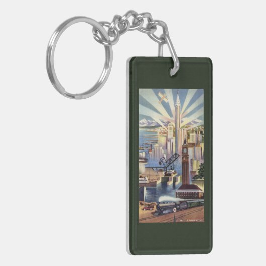 Seattle, Washington - Uitzicht van de stad Sleutelhanger (Voorkant Links)