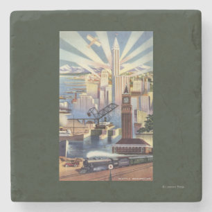 Seattle, Washington - Uitzicht van de stad Stenen Onderzetter