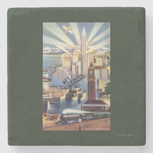 Seattle, Washington - Uitzicht van de stad Stenen Onderzetter (Voorkant)