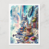 Seattle Washington USA Beroemde Plaats waterverf Briefkaart (Voorkant)