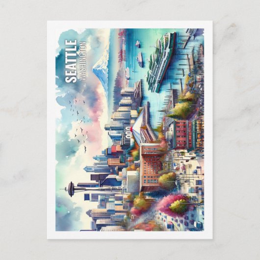 Seattle Washington USA Beroemde Plaats waterverf Briefkaart (Voorkant)