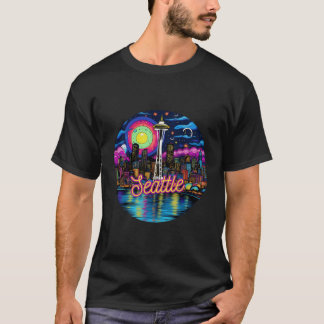 Seattle Washington Usa Colorful Retro Pop Art Trav T-shirt