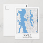 Seattle Washington USA Travel City Map Briefkaart (Voorkant / Achterkant)