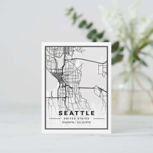 Seattle Washington USA Travel City Map Briefkaart (Staand voorkant)