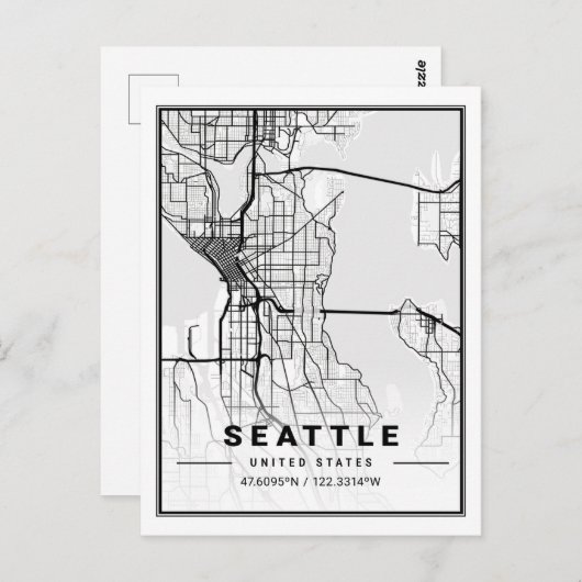 Seattle Washington USA Travel City Map Briefkaart (Voorkant / Achterkant)