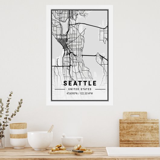 Seattle Washington USA Travel City Map Poster (Keuken)