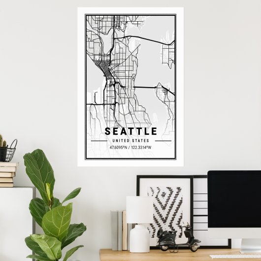 Seattle Washington USA Travel City Map Poster (Thuiskantoor)