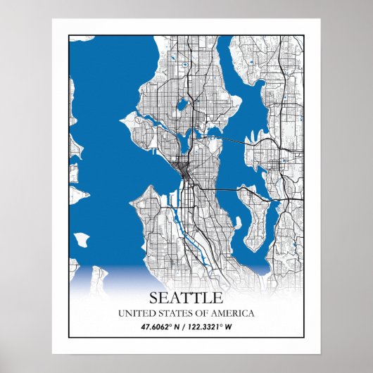 Seattle Washington USA Travel City Map Poster (Voorkant)