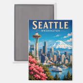 ☕ Seattle Washington Vakantieherinnering Magneet (Voorkant / Achterkant)