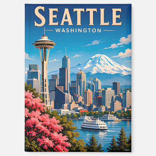 ☕ Seattle Washington Vakantieherinnering Magneet (Voorkant)