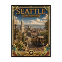 Seattle Washington Vintage Art Deco Gouden Tijdper