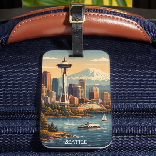 Seattle, Washington Vintage Reis Skyline Bagagelabel (Voorkant Insitu 2)