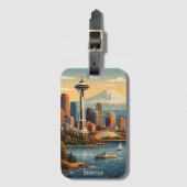 Seattle, Washington Vintage Reis Skyline Bagagelabel (Voorkant (verticaal))