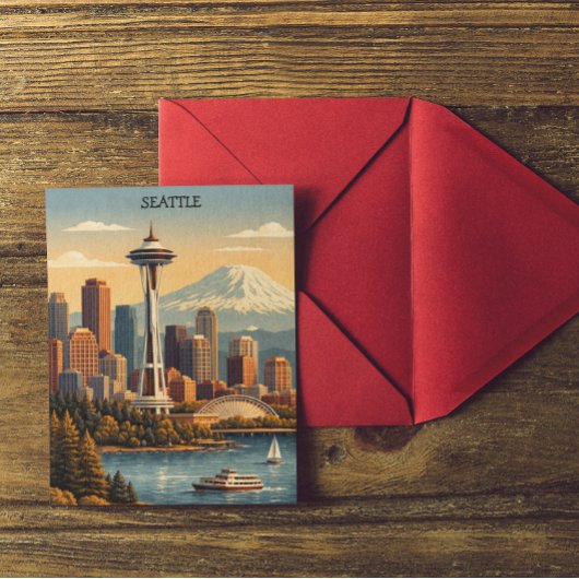 Seattle, Washington Vintage Reis Skyline Briefkaart