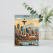 Seattle, Washington Vintage Reis Skyline Briefkaart (Staand voorkant)
