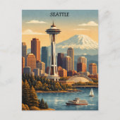 Seattle, Washington Vintage Reis Skyline Briefkaart (Voorkant)