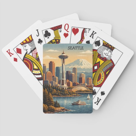 Seattle, Washington Vintage Reis Skyline Pokerkaarten (Achterkant)