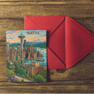 Seattle, Washington Vintage Reis Stadszicht Briefkaart