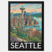 Seattle, Washington Vintage Reis Stadszicht Magneet (Voorkant)