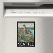 Seattle, Washington Vintage Reis Stadszicht Magneet (Insitu (Vaatwasser))