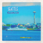 Seattle Washington Vintage Reizen Glazen Onderzetter (Voorkant)