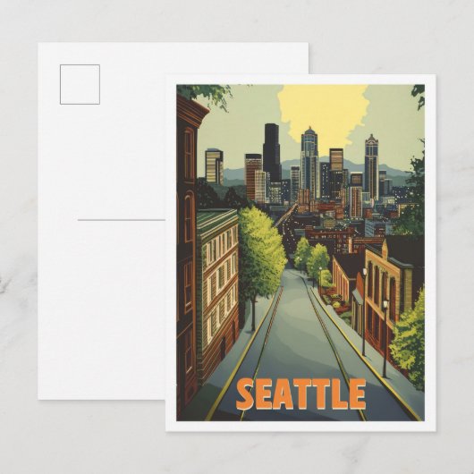 Seattle Washington Vintage Travel Illustratie Briefkaart (Voorkant / Achterkant)